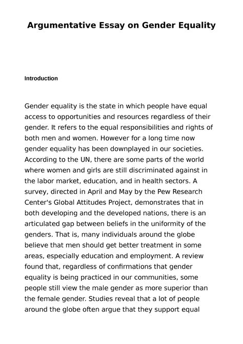20 Argumentative Essay Topics on Gender Equality/Inequality (2024)